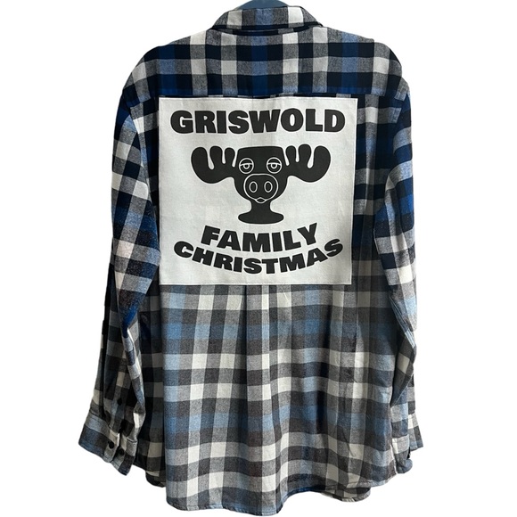 Griswold Family Christmas Moose Glass Upcycled Graphic Flannel - Picture 1 of 9